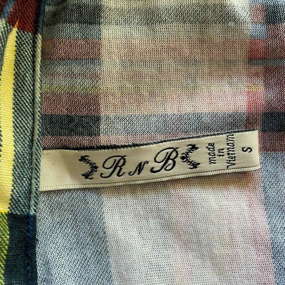 RNB Flannel Button Front Shirt Womens Small Multicolor Plaid Rayon Bonfire Fall - Picture 7 of 8